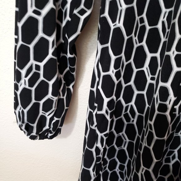 Style & Co Black and White Chain Pattern Blouse Long Sleeve Size Large - Picture 5 of 6